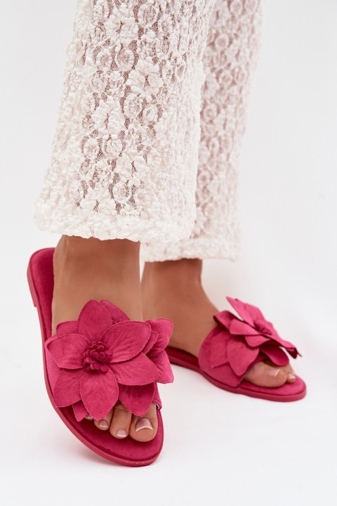 Women's Flat Fuchsia Floral Slides Elzoria
