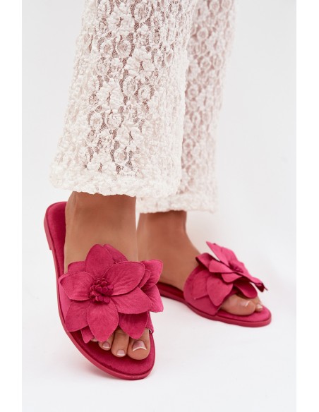 Women's Flat Fuchsia Floral Slides Elzoria