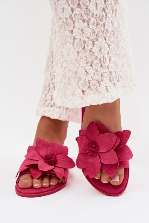 Women's Flat Fuchsia Floral Slides Elzoria