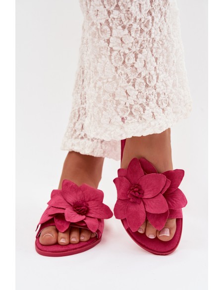 Women's Flat Fuchsia Floral Slides Elzoria