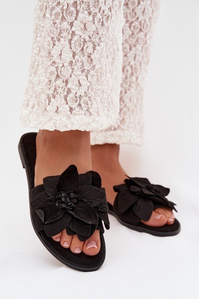 Women's Flat Black Floral Shoes Elzoria