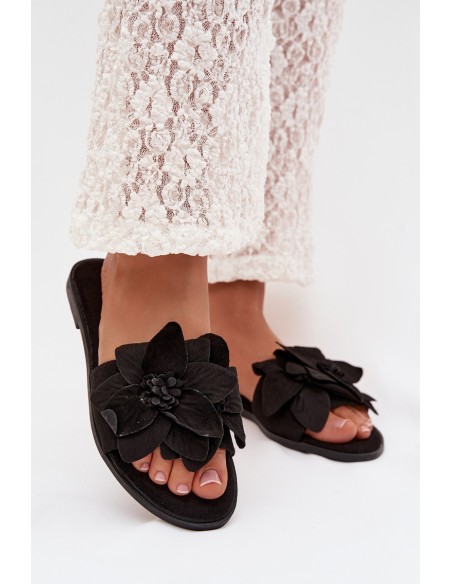 Women's Flat Black Floral Shoes Elzoria