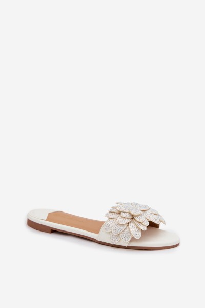 Women's Flat White Decorated Slides Grelora 2