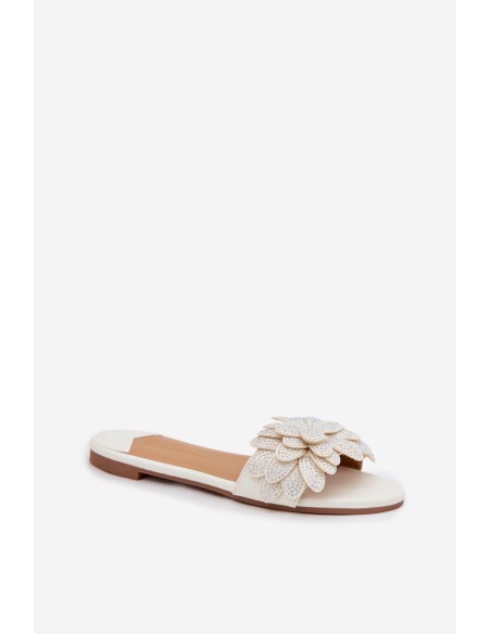 Women's Flat White Decorated Slides Grelora