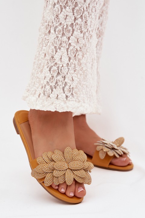 Women's Flat Decorated Yellow Grelora Slides