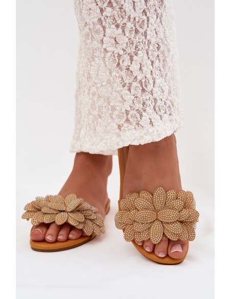 Women's Flat Decorated Yellow Grelora Slides