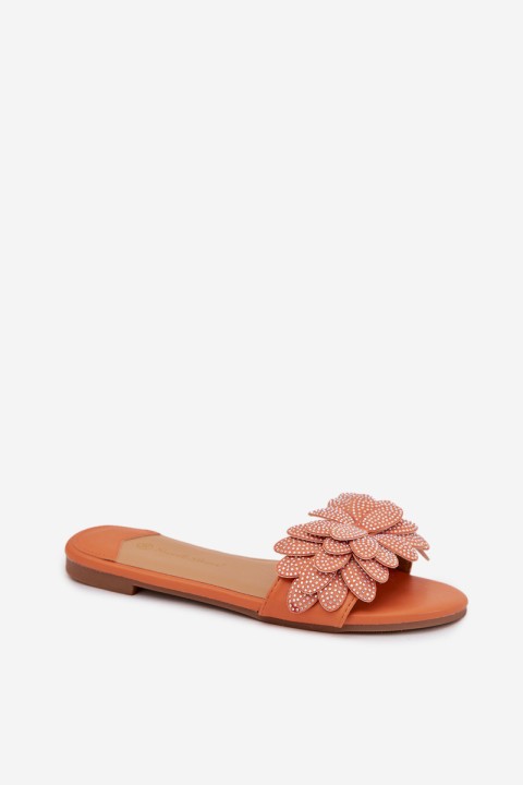 Women's Flat Decorated Orange Grelora Slides