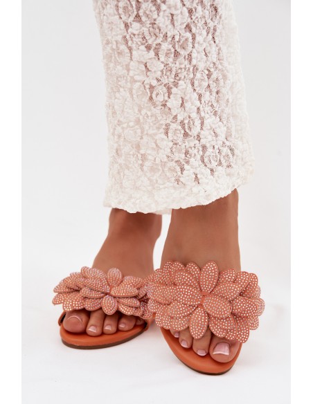 Women's Flat Decorated Orange Grelora Slides