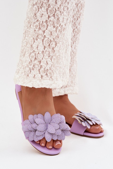 Women's Flat Decorated Purple Grelora Slides