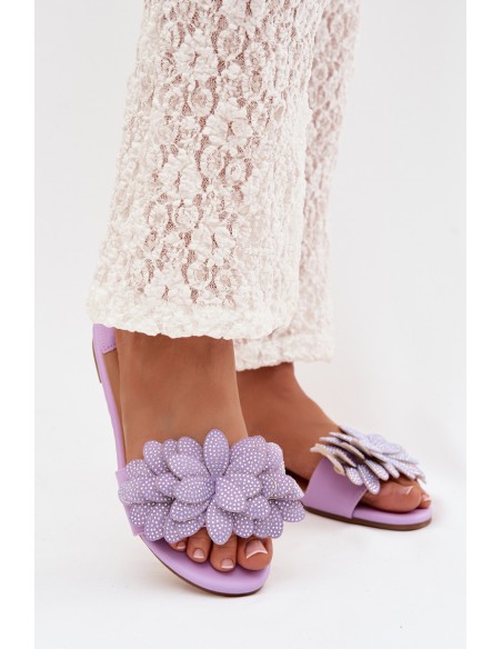 Women's Flat Decorated Purple Grelora Slides