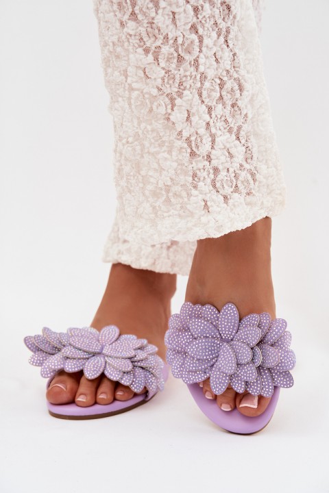 Women's Flat Decorated Purple Grelora Slides
