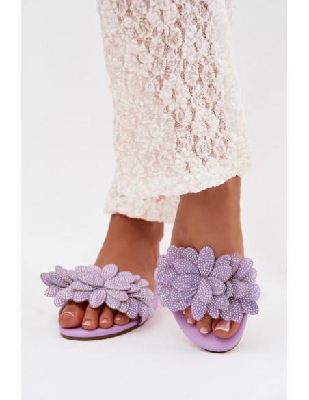 Women's Flat Decorated Purple Grelora Slides