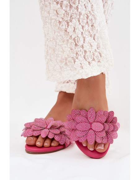 Women's Flat Fuchsia Decor Slides Grelora