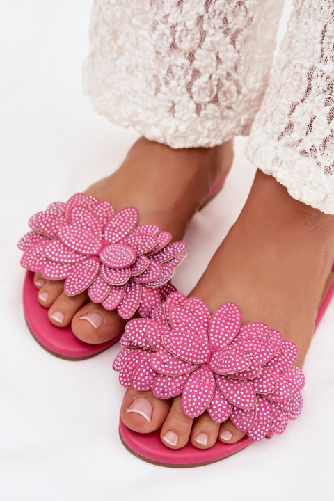 Women's Flat Fuchsia Decor Slides Grelora