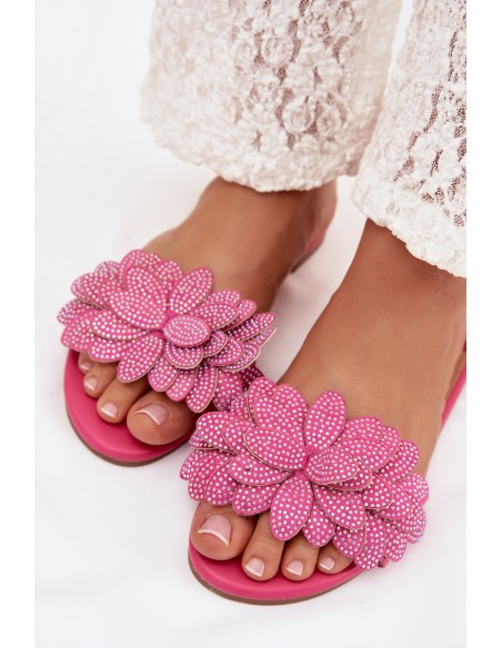 Women's Flat Fuchsia Decor Slides Grelora
