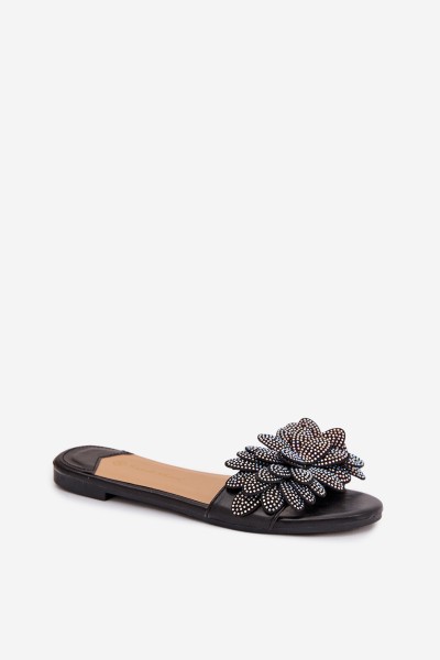 Women's Flat Decorated Black Grelora Slides 2
