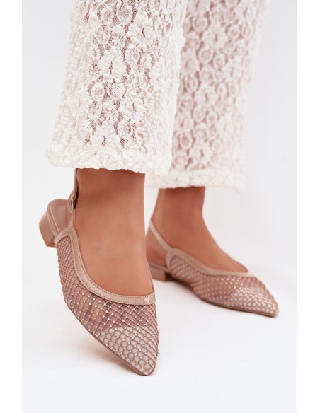 Mesh Ballerinas With Open Heel Beige Pyvona
