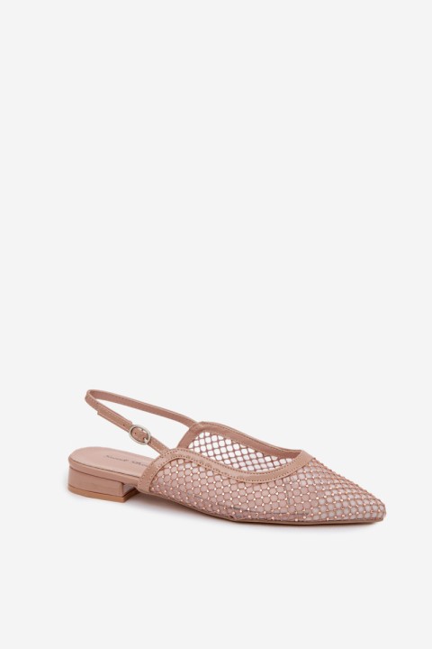 Mesh Ballerinas With Open Heel Beige Pyvona