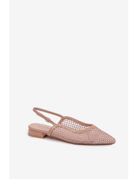 Mesh Ballerinas With Open Heel Beige Pyvona