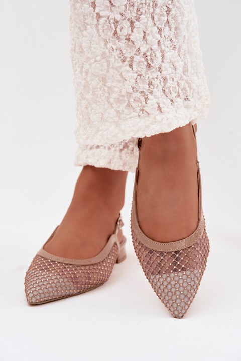 Mesh Ballerinas With Open Heel Beige Pyvona