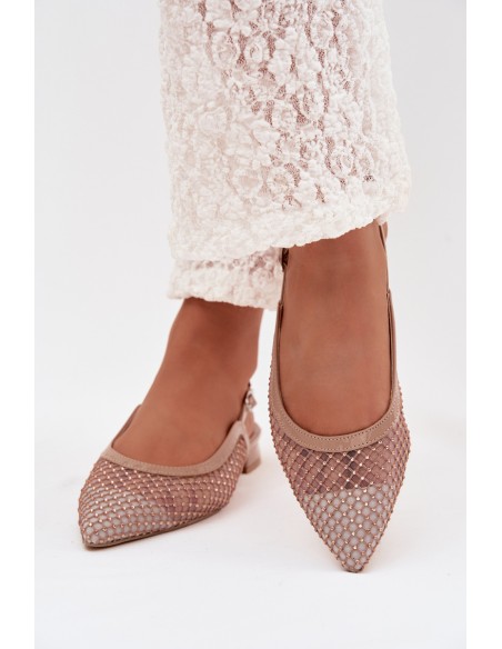 Mesh Ballerinas With Open Heel Beige Pyvona