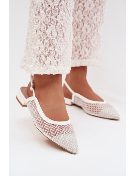 Mesh Ballerinas With Open Heels White Pyvona
