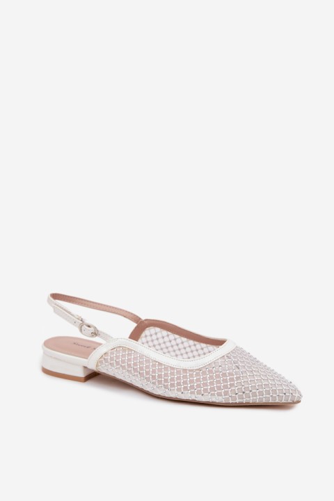 Mesh Ballerinas With Open Heels White Pyvona