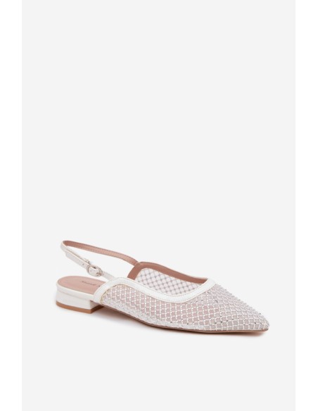 Mesh Ballerinas With Open Heels White Pyvona