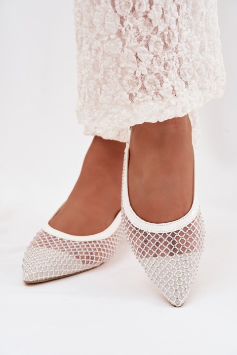 Mesh Ballerinas With Open Heels White Pyvona