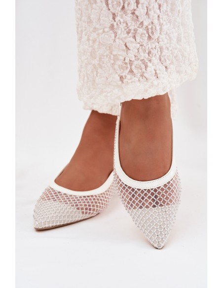 Mesh Ballerinas With Open Heels White Pyvona