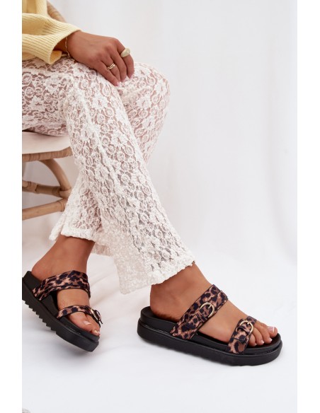 Women's Platform Sandals With Straps And Gold Clips Leopard Rirea