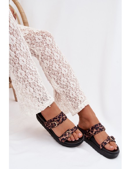 Women's Platform Sandals With Straps And Gold Clips Leopard Rirea