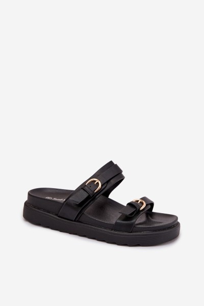 Women's Platform Sandals With Straps and Gold Buckles Black Rirea 2