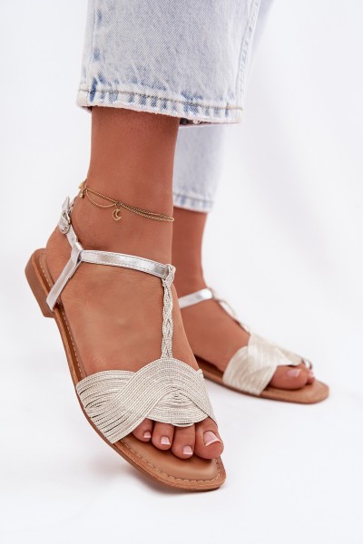 Women's Silver Flat Sandals Nexora