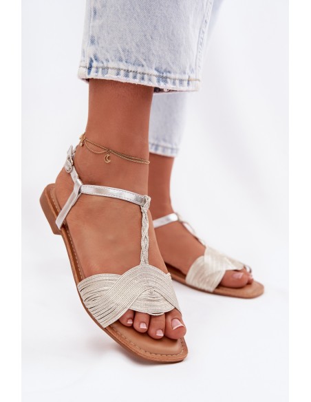 Women's Silver Flat Sandals Nexora