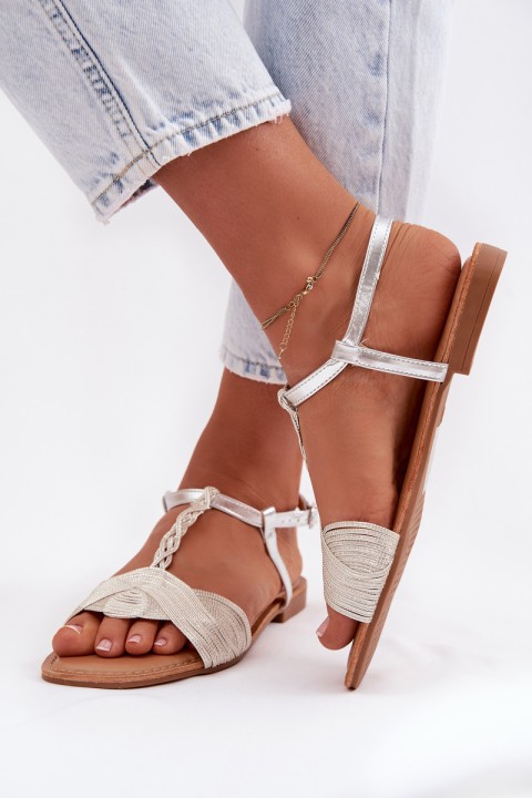 Women's Silver Flat Sandals Nexora