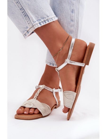 Women's Silver Flat Sandals Nexora