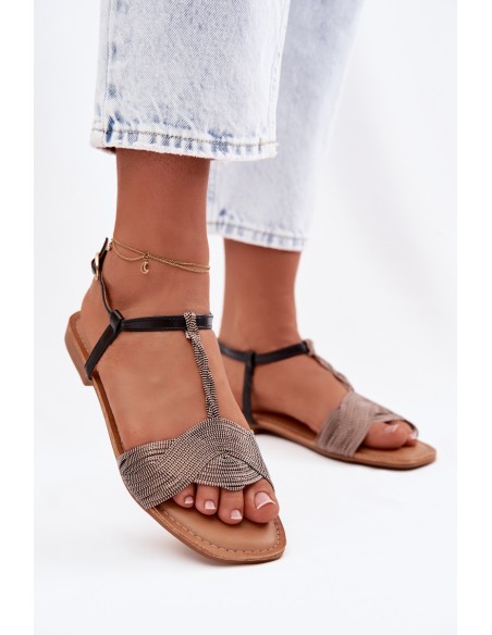 Women's Flat Black Sandals Nexora