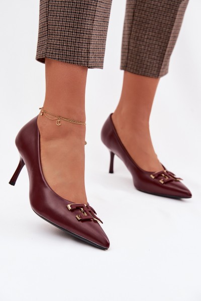 High Heels Pumps with Embellishment Eco Leather Burgundy Fivara