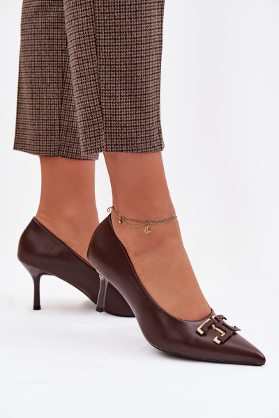 High Heels Pumps with Embellishment Eco Leather Chocolate Fivara