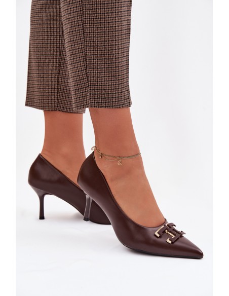 High Heels Pumps with Embellishment Eco Leather Chocolate Fivara