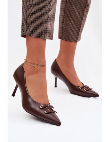 High Heels Pumps with Embellishment Eco Leather Chocolate Fivara