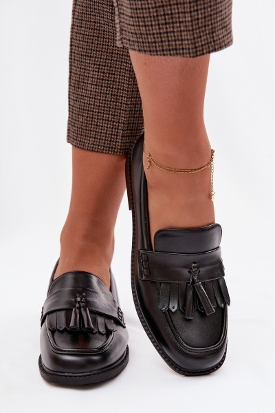 Women's Eco Leather Loafers With Fringes Black Galera