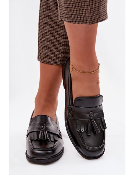 Women's Eco Leather Loafers With Fringes Black Galera