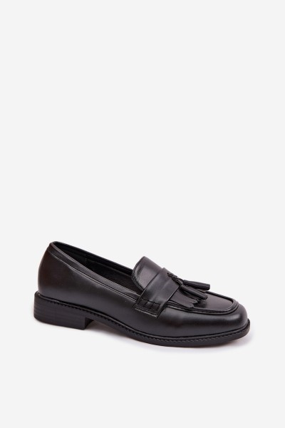 Women's Eco Leather Loafers With Fringes Black Galera 2