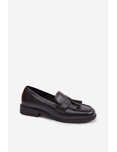 Women's Eco Leather Loafers With Fringes Black Galera
