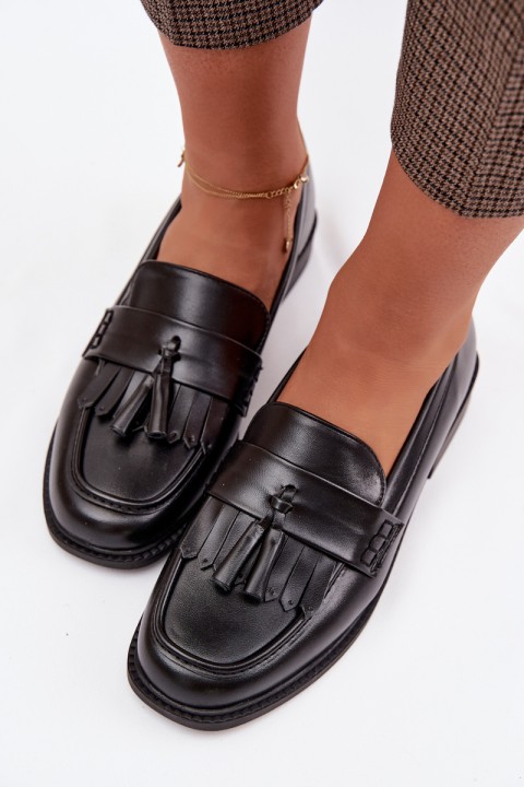 Women's Eco Leather Loafers With Fringes Black Galera