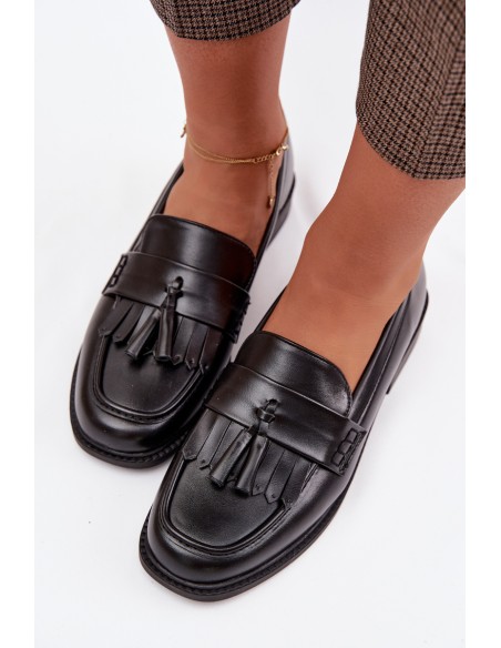 Women's Eco Leather Loafers With Fringes Black Galera