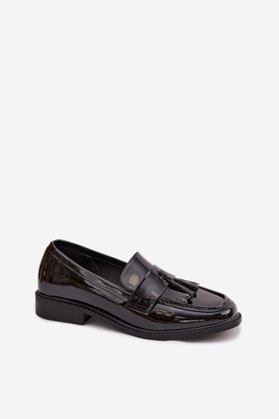 Patent Leather Women's Loafers With Fringes Black Galera 2