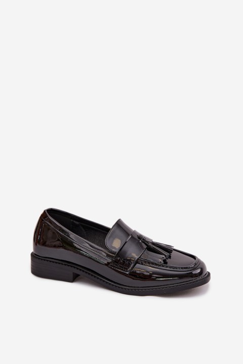Patent Leather Women's Loafers With Fringes Black Galera